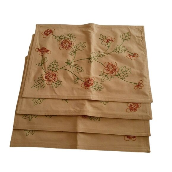 Boho Cloth Placemats Mustard Yellow Gold Embroidered Flowers Xochi India… - Picture 1 of 7